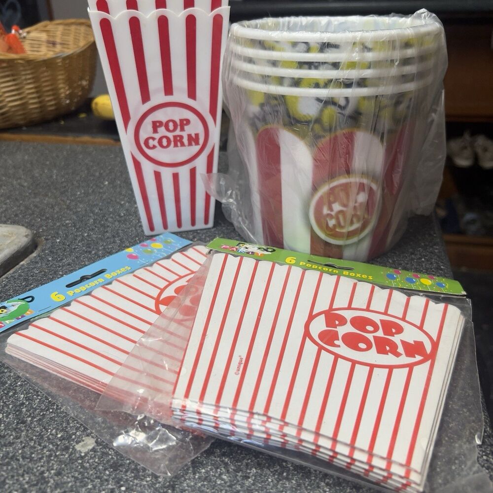 Movie Night Popcorn Fanatic Lot of 20 Popcorn Buckets Containers Party Supplies